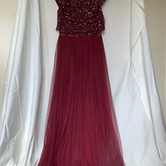 Bridesmaid mix dress. Red with sequence top - Picture 3 of 5